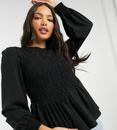 Черная блузка с присборенной отделкой и баской Vero Moda Tall-Черный цвет