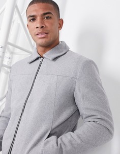 Светло-серая куртка-харрингтон в строгом стиле из ткани с добавлением шерсти Only & Sons-Серый