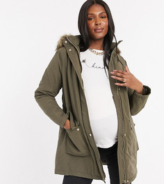 Удлиненная парка цвета хаки New Look Maternity-Черный