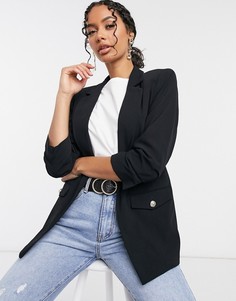 Черный блейзер с присборенными рукавами River Island-Черный цвет