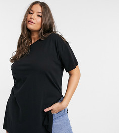 Черная длинная футболка с разрезами по бокам ASOS DESIGN Curve-Черный цвет