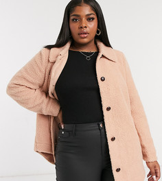 Розовое плюшевое пальто Vero Moda Curve-Розовый