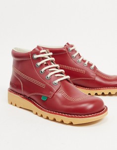 Красные кожаные высокие ботинки Kickers-Красный