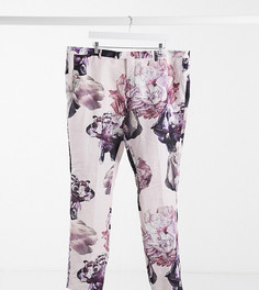 Узкие льняные брюки пыльно-розового цвета с цветочным принтом Twisted Tailor PLUS-Розовый