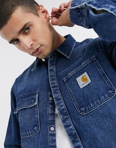 Синяя рубашка навыпуск Carhartt WIP-Синий