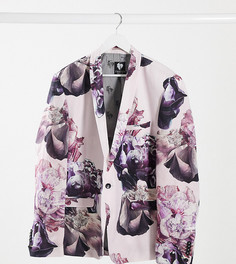 Розовый льняной пиджак узкого кроя с цветочным принтом Twisted Tailor PLUS