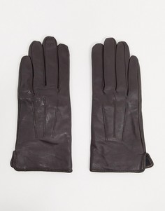 Коричневые кожаные перчатки для сенсорных экранов Barneys Originals-Коричневый