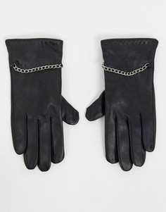 Черные кожаные перчатки с цепочками Barneys Originals-Черный