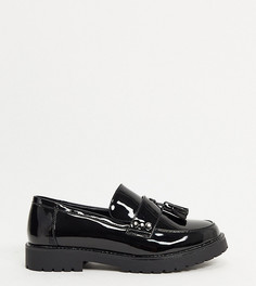 Черные лакированные туфли на массивной подошве Glamorous Wide Fit-Черный цвет