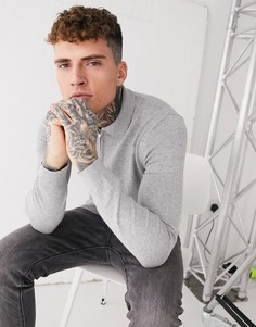 Вязаное поло серого цвета на молнии с длинными рукавами Topman-Серый