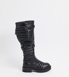Черные массивные ботинки до колен с сумочками Public Desire Wide Fit Tayla-Черный цвет