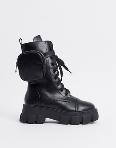 Черные ботинки на толстой платформе с отстегивающимся клатчем и на шнуровке Public Desire Intention-Черный цвет