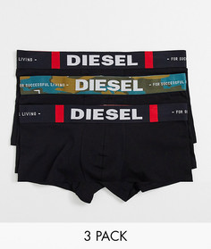 Набор из 3 черных боксеров-брифов с камуфляжным логотипом на поясе Diesel-Черный
