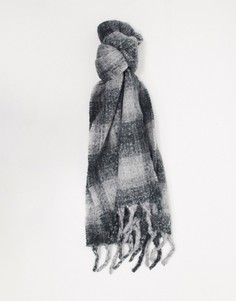 Серый пушистый шарф в клетку с добавлением шерсти ASOS DESIGN-Многоцветный