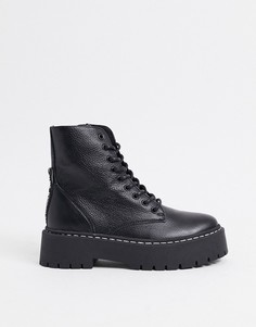 Черные кожаные ботинки на шнуровке и массивной подошве Steve Madden-Черный