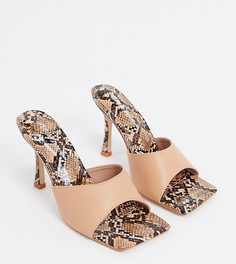 Бежевые мюли с квадратным носком и змеиным принтом для широкой стопы Public Desire Wide Fit Arya-Бежевый