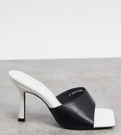 Черно-белые мюли с квадратным носком для широкой стопы Public Desire Wide Fit Arya-Черный