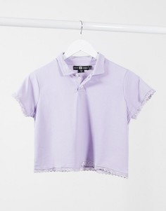 Свободная футболка-поло с кружевной отделкой Daisy Street-Фиолетовый цвет