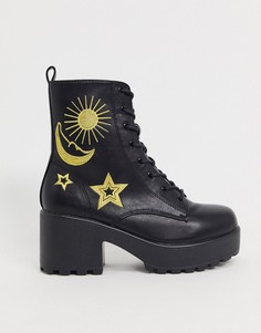 Черные/золотистые ботинки из искусственной кожи на массивной подошве Koi London-Черный