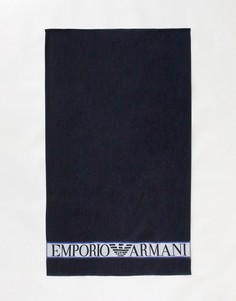 Темно-синее полотенце с вышитым логотипом Emporio Armani-Темно-синий