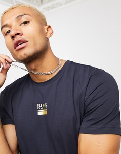 Темно-синяя/золотистая футболка с логотипом BOSS Athleisure Tee 6-Темно-синий