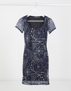 Платье мини в стиле 90-х с цветочным принтом Daisy Street-Темно-синий