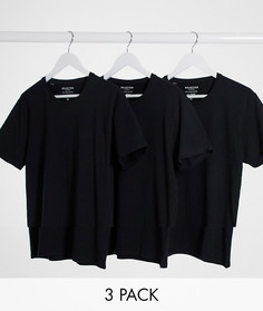 Набор из 3 черных футболок с круглым вырезом Selected Homme-Черный цвет