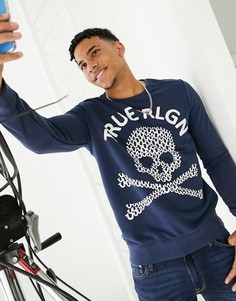 Свитшот с круглым вырезом и принтом True Religion-Темно-синий