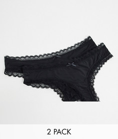 Набор из 2 черных бразильских трусов с кружевной отделкой Cotton On-Мульти Cotton:On