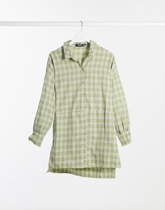 Шалфейно-зеленое платье-рубашка oversized в клеточку Missguided-Зеленый