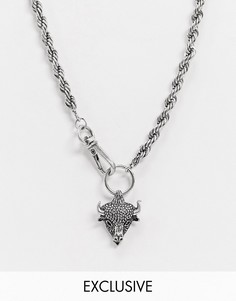 Серебристое ожерелье с подвеской в виде бараньего черепа Reclaimed Vintage inspired-Серебряный
