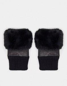 Черные кожаные перчатки без пальцев с отделкой из искусственного меха Jayley-Черный