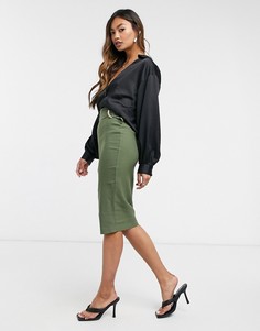 Юбка миди цвета хаки с поясом Vesper-Зеленый цвет