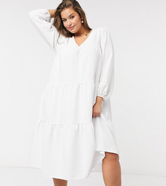 Белое ярусное свободное платье миди ASOS DESIGN Curve-Белый