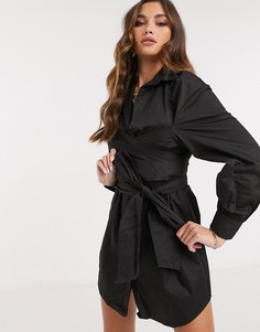 Черное платье-рубашка с драпировкой и длинным рукавом Saint Genies-Черный