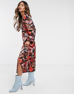 Платье миди с разрезом и цветочным принтом красного цвета Vero Moda-Многоцветный