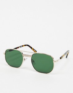 Золотистые солнцезащитные очки-авиаторы с зелеными стеклами Spitfire-Золотой