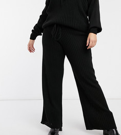Черные широкие брюки в рубчик от комплекта In The Style Plus x Lorna Luхе-Черный цвет