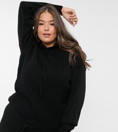 Худи черного цвета в рубчик от комплекта In The Style Plus x Lorna Luxe-Черный цвет
