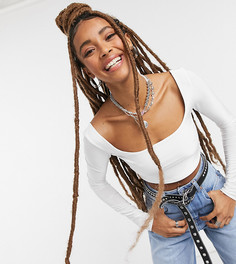 Белый лонгслив в стиле диско с квадратным вырезом COLLUSION