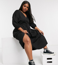 Черное свободное платье миди ASOS DESIGN Curve-Черный цвет