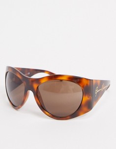 Черепаховые солнцезащитные очки в круглой массивной оправе Versace-Коричневый