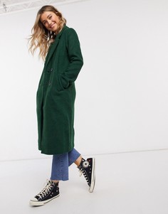 Зеленое шерстяное двубортное пальто Monki-Зеленый