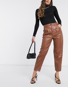 Бежевые широкие брюки из искусственной кожи NA-KD-Бежевый