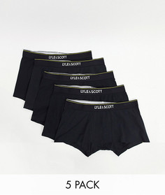 Набор из 5 черных боксеров-брифов с логотипом на поясе Lyle & Scott Bodywear-Черный цвет