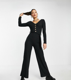 Черный комбинезон с расклешенными штанинами Missguided Tall