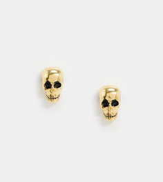 Серебряные позолоченные серьги в виде черепа DesignB-Золотой