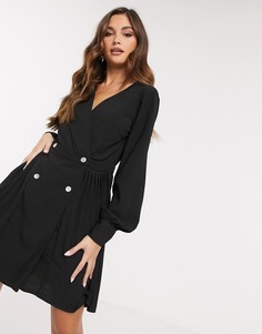 Черное короткое приталенное платье с плиссировкой Missguided-Черный