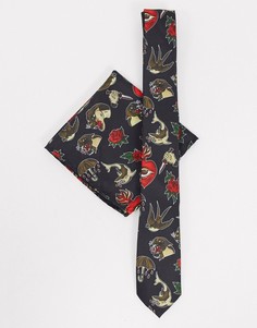 Черный комплект из галстука и платка-паше Twisted Tailor