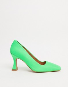 Зеленые кожаные туфли-лодочки с квадратным носком ASOS DESIGN-Зеленый